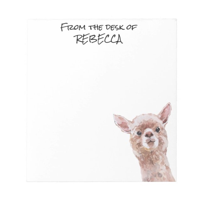 Peeking Llama From the Desk of Personalized Notepad (Front)