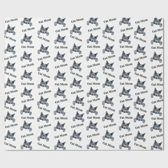 Peeking Nebelung Repeating Pattern Cat Mom Wrapping Paper (Flat)