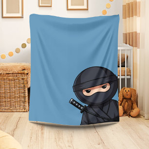 Peeking Ninja on Blue Fleece Blanket
