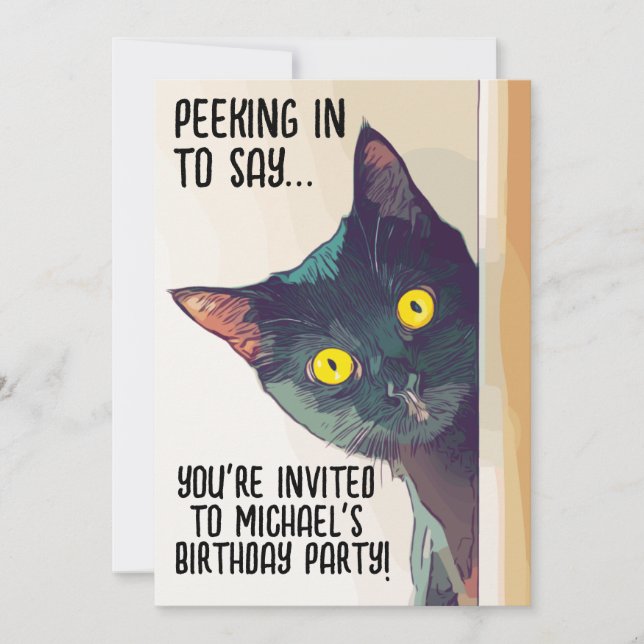 PEEKING NOIR CAT ANNIVERSAIRE INVITATIONS DU PARTI (Devant)