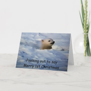 PEEKING OUT TO SAY MERRY 1st CHRISTMAS Holiday Card