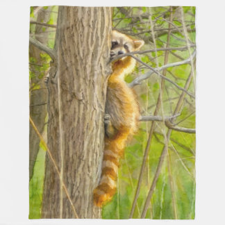 Peeking Raccoon Watercolor Artwork Fleece Blanket