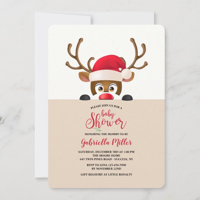 Peeking Reindeer Invitation (Front)