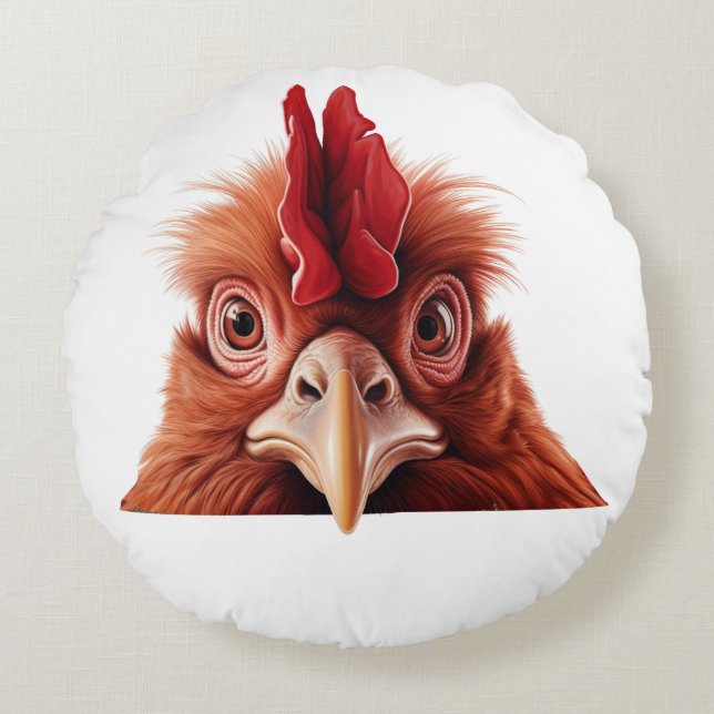 Peeking Rooster Round Pillow (Front)