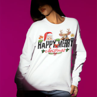 Peeking Santa and Reindeer Christmas Fun Sweatshirt