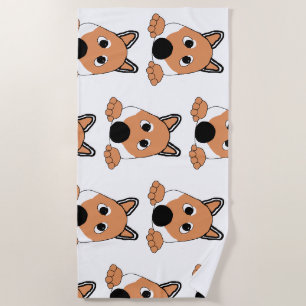 peeking shiba inu red beach towel