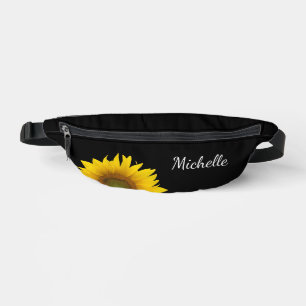 Peeking Sunflower Elegant Black Botanical  Fanny Pack