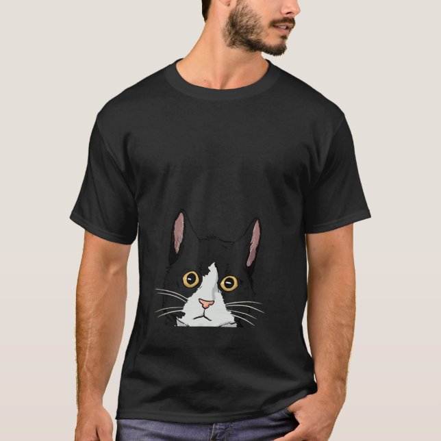 Peeking Tuxedo Cat Lady   Cat Mom Cute Tuxedo Cat T-Shirt (Front)