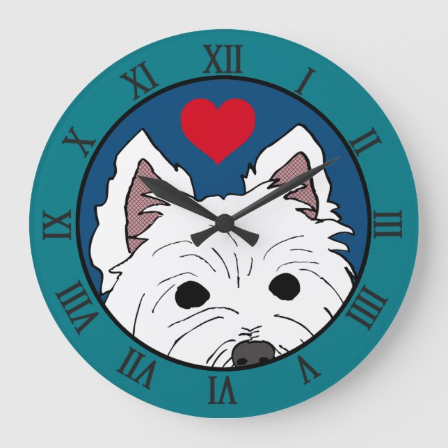 Peeking Westie with Heart Large Clock (Front)