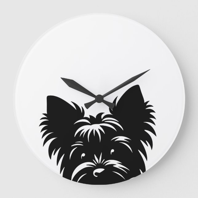 Peeking Yorkie Black and White Wall Clock (Front)