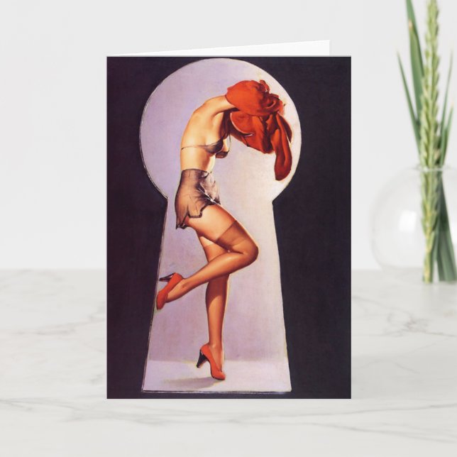 Peek'n in on  Pin-Up Girl Greeting Card (Front)