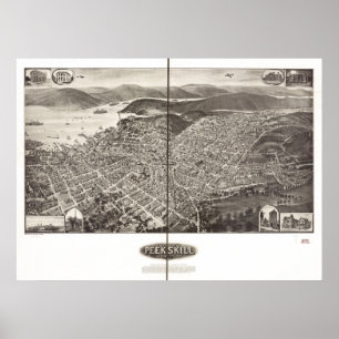 Peekskill New York 1910 Antique Panoramic Map Poster