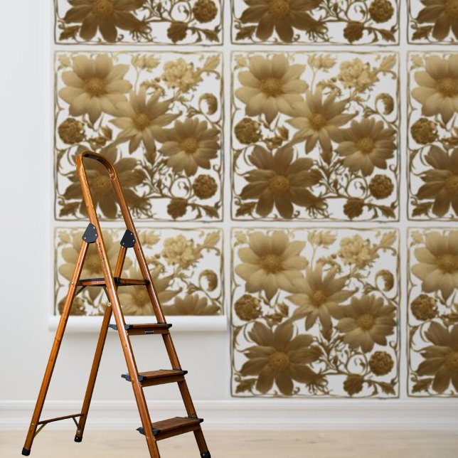 Peel and stick gold flowers on white background wallpaper (Peel and stick gold flowers on white background wallpaper)