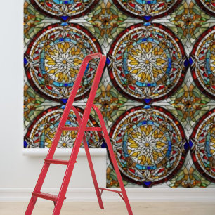 Peel and Stick multi-coloured stained glass circle Wallpaper
