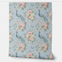 Peel and Stick Wallpaper – Vintage Peacock in Blue