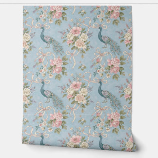 Peel and Stick Wallpaper – Vintage Peacock in Blue