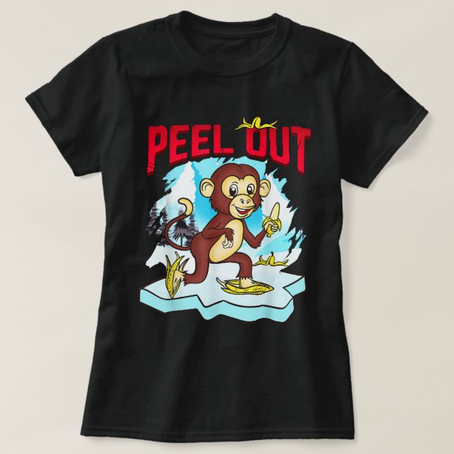 Peel Out Funny Chimpanzee Cute Monkey Ice Skate Sk T-Shirt (Design Front)
