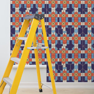 Peel Stick Artdeco Tiles Pattern Blue Orange  Wallpaper