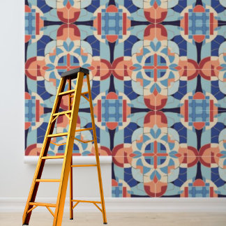 Peel Stick Blue Orange Geometric Tiles Pattern Wallpaper