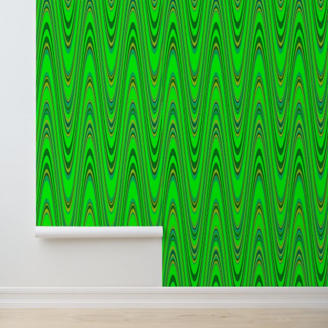Peel Stick Green Yellow Zigzag Geometric Pattern Wallpaper (Application)