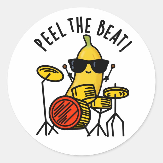 Peel The Beat Funny Banana Drummer Pun Classic Round Sticker (Front)
