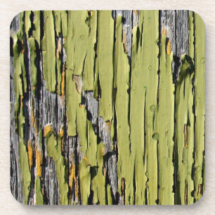 Peeling Green Paint on Weathered Barn Wood Coaster