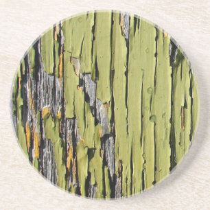 Peeling Green Paint on Weathered Barn Wood Coaster