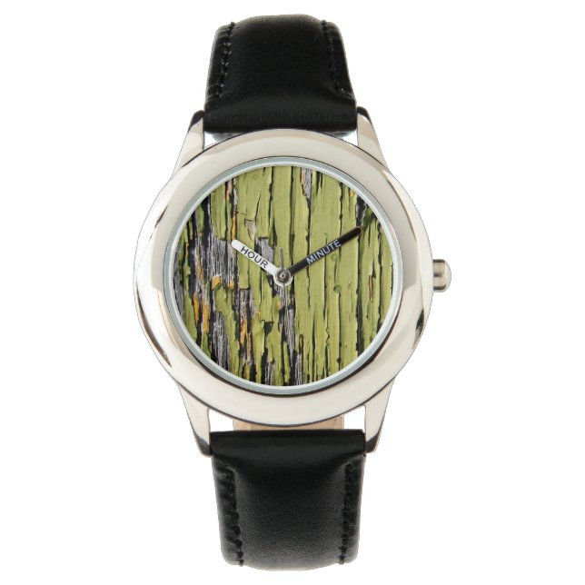 Peeling Green Paint on Weathered Barn Wood Watch (Front)