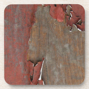 Peeling Red Paint on Old Barn Wood Coaster