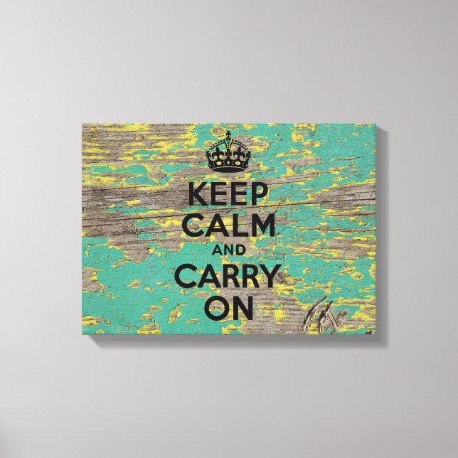 Peeling Yellow and Green Paint Keep Calm Canvas Print (Front)