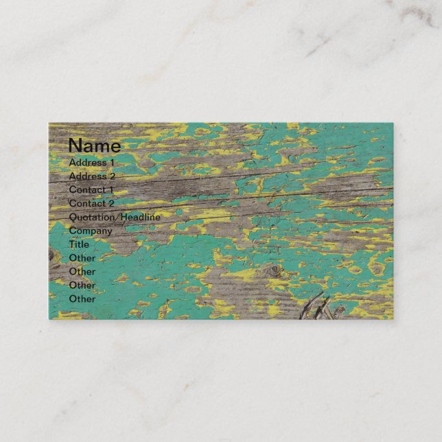 Peeling Yellow and Green Paint on Wood Business Card (Front)