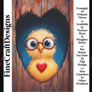 Peeping Chick in Glasses & Red Heart BY1 Decoupage Tissue Paper