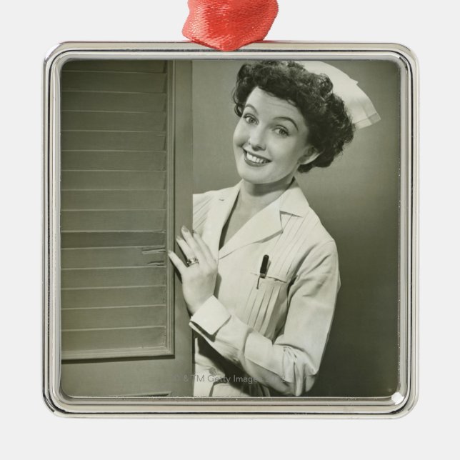 Peeping Nurse Metal Ornament (Front)