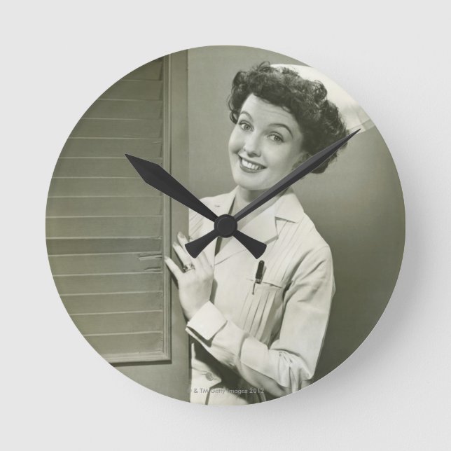 Peeping Nurse Round Clock (Front)
