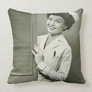Peeping Nurse Throw Pillow
