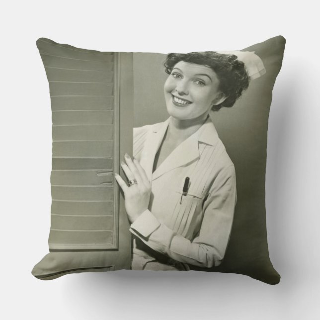 Peeping Nurse Throw Pillow (Front)