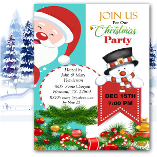 Peeping Santa Christmas Invitation