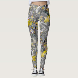Peeping sparkling Owl eyes & Grey -  yellow leaves Leggings