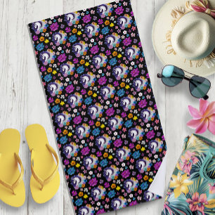 Pegasus Black Floral Beach Towel
