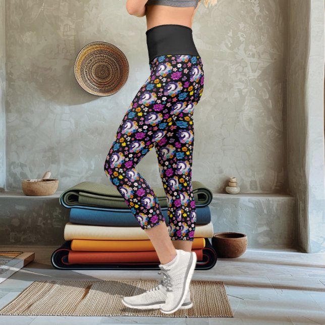 Pegasus Black Floral Capri Leggings (Creator Uploaded)