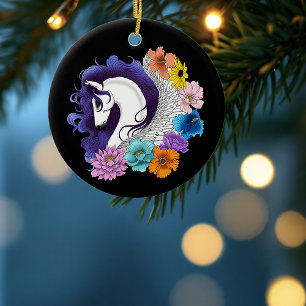 Pegasus Black Floral Ceramic Ornament