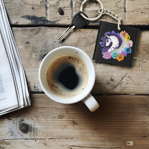 Pegasus Black Floral Keychain