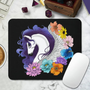 Pegasus Black Floral Mouse Pad