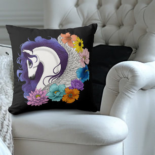 Pegasus Black Floral Throw Pillow