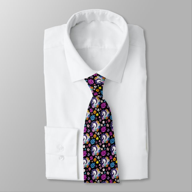 Pegasus Black Floral Tie (Tied)