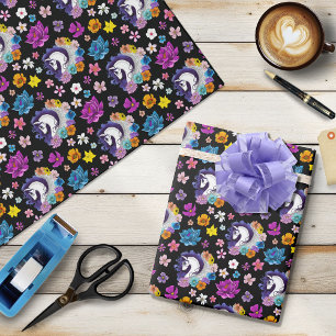 Pegasus Black Floral Wrapping Paper