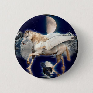PEGASUS & BLACK RAVEN 2 INCH ROUND BUTTON