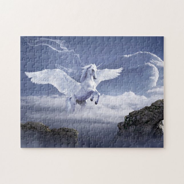 Pegasus Blanc Unicorne Puzzle (Horizontal)