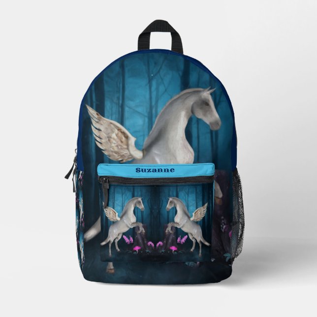 Pegasus Horse In Fantasy Forest Personalized Printed Backpack (Front)