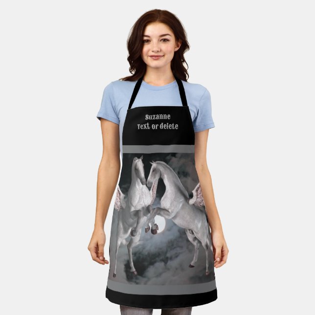 Pegasus Horses Full Moon Sky Personalized Apron (Worn)